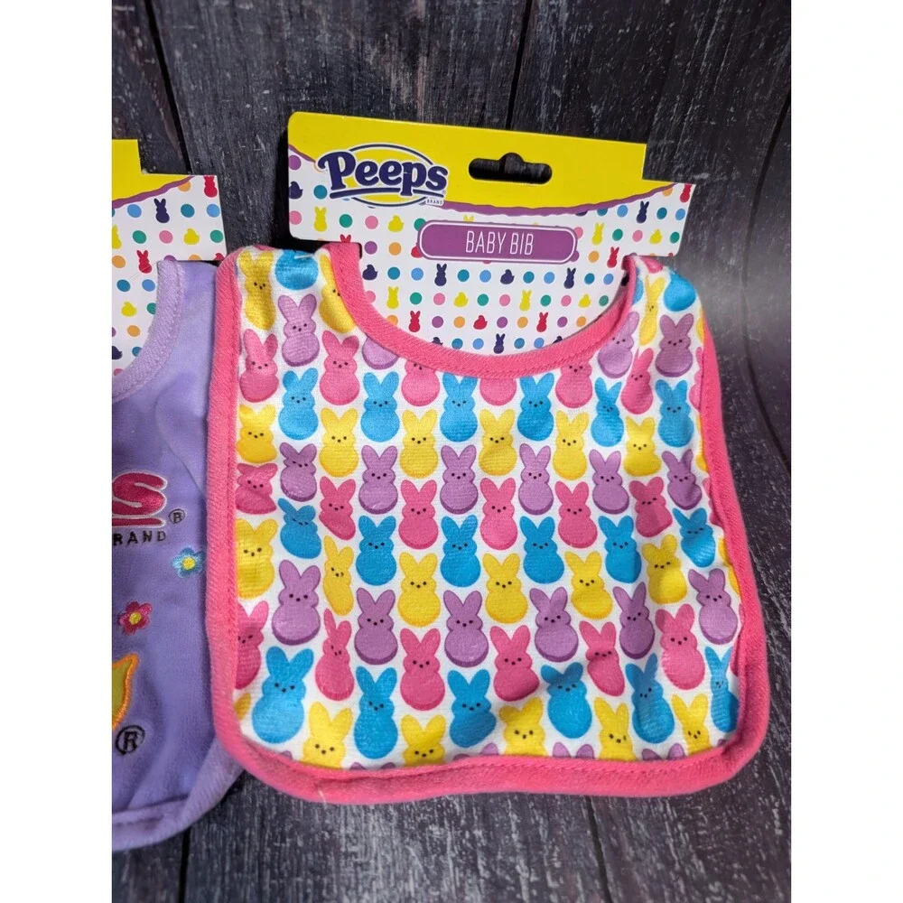 PEEPS Chick & Bunny Soft Easter Baby Bib Set of 2 - Purple Pink Yellow Blue NEW